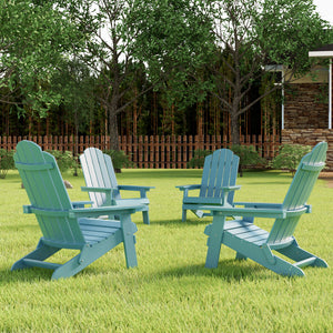 Outdoor Adirondack Chair, Foldable Plastic Patio Chairs for Fire Pits, Gardens, Decks, Seaside. Weather Resistant, Waterproof, Easy to Assemble （Set of 4）