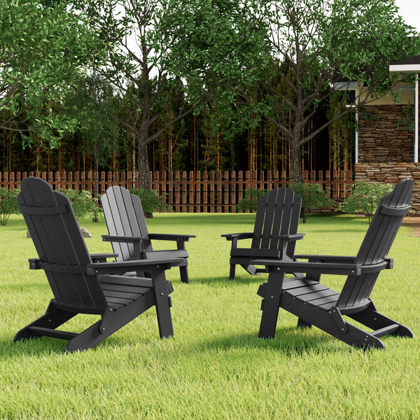 Outdoor Adirondack Chair, Foldable Plastic Patio Chairs for Fire Pits, Gardens, Decks, Seaside. Weather Resistant, Waterproof, Easy to Assemble （Set of 4）