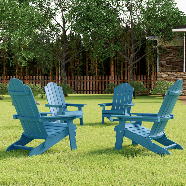 Outdoor Adirondack Chair, Foldable Plastic Patio Chairs for Fire Pits, Gardens, Decks, Seaside. Weather Resistant, Waterproof, Easy to Assemble （Set of 4）