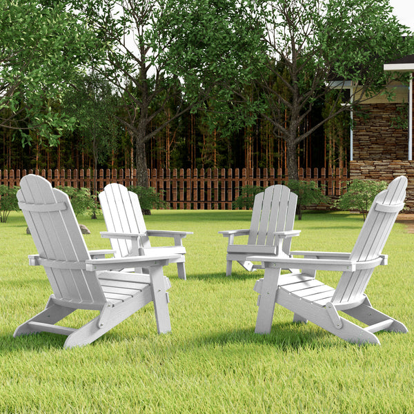 Outdoor Adirondack Chair, Foldable Plastic Patio Chairs for Fire Pits, Gardens, Decks, Seaside. Weather Resistant, Waterproof, Easy to Assemble （Set of 4）