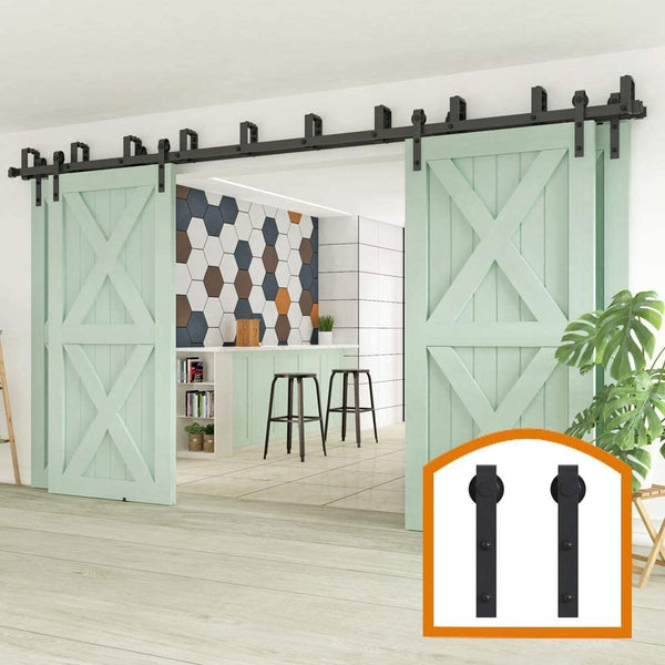 ZEKOO 8-18 FT 4 Doors New Style Sliding Interior by Pass Barn Door Hardware Wooden Black Steel Kit