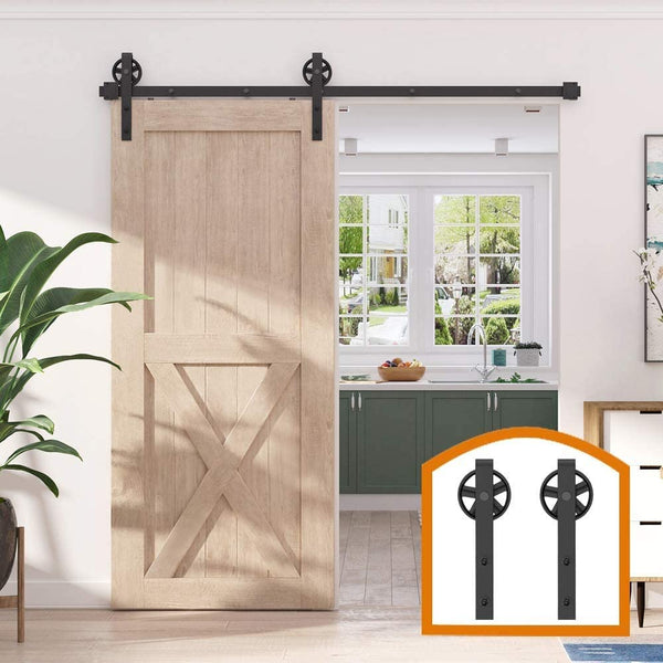 ZEKOO 4-10FT Black Rustic Big Wheel Design Retro Wood Sliding Barn Door Hardware Interior Flat Tracks Kits for Single Door