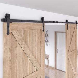 ZEKOO 5-16 FT Arrow Style Rustic Sliding Wood Barn Door Rolling Antique Hardware Flat Tracks Double Doors Kit