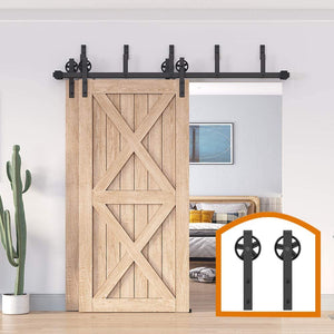 ZEKOO 5-18 FT Bypass Barn Door Hardware Sliding Black Steel Big Wheel Rolle Hanger