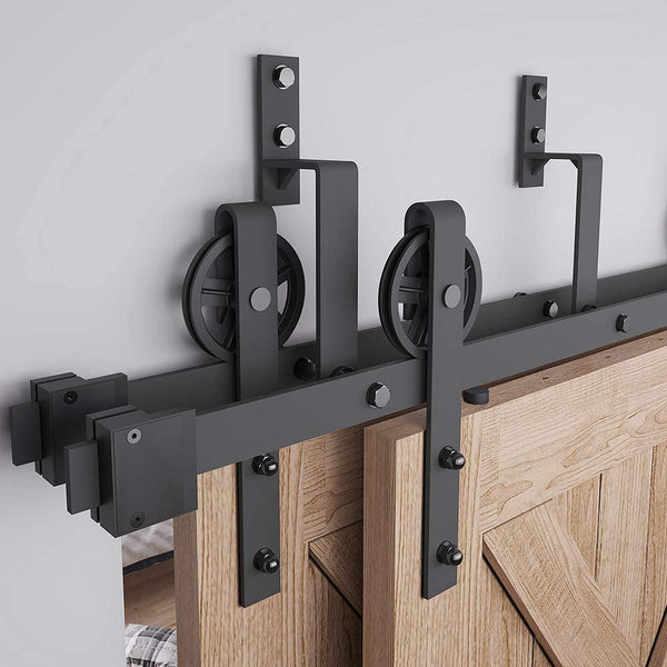 ZEKOO 5-18 FT Bypass Barn Door Hardware Sliding Black Steel Big Wheel Rolle Hanger