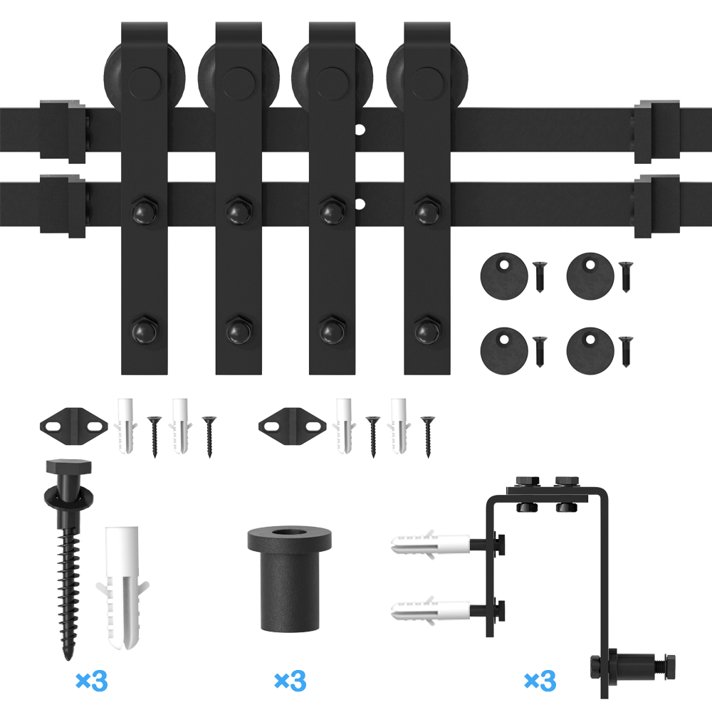 ZEKOO 4FT - 16FT Double Track Bypass Barn Door Hardware Kit Low Ceiling Wall Mount for Closet Double Wooden Doors