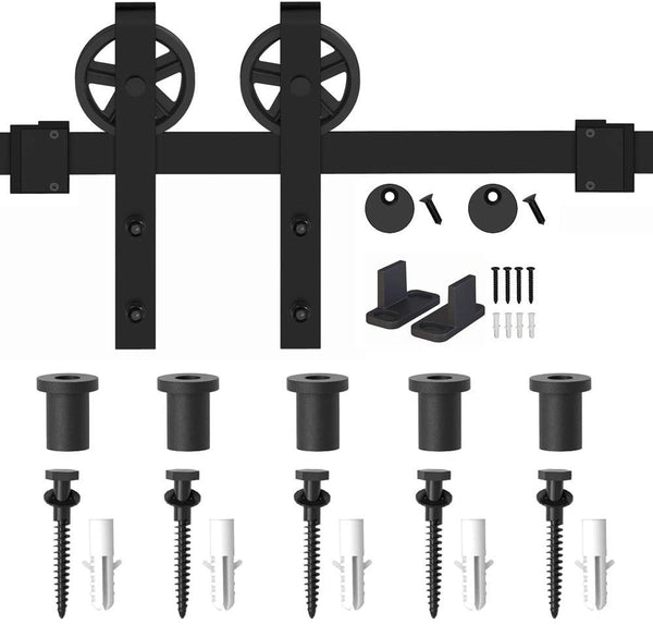 ZEKOO 4-10FT Black Rustic Big Wheel Design Retro Wood Sliding Barn Door Hardware Interior Flat Tracks Kits for Single Door