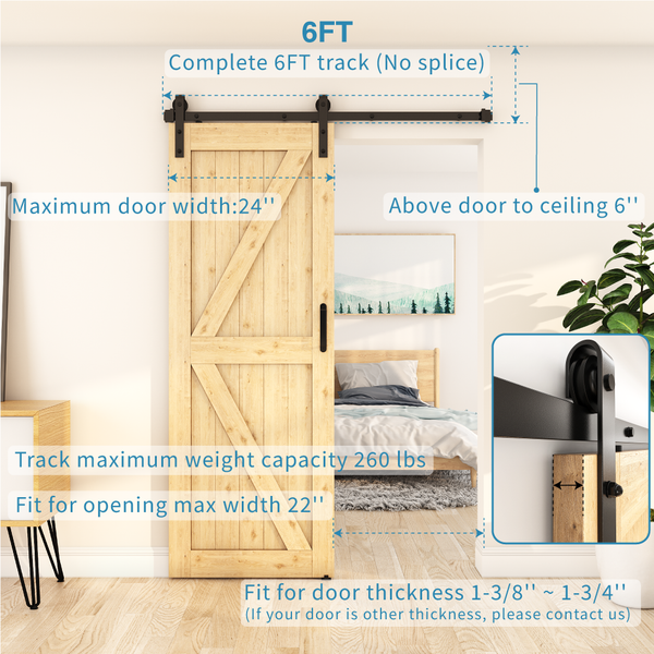 ZEKOO 4-10 FT Antique Style Black Steel Sliding Barn Door Hardware Roller Track Kit from US