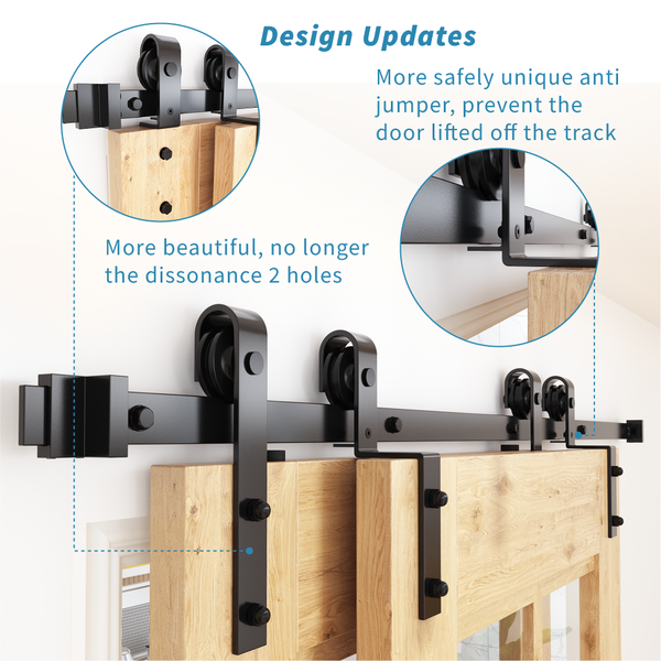 ZEKOO 5-12ft Bypass Sliding Barn Door Hardware Kit, Single Track, Double Wooden Doors Use, Flat Track Roller, One-Piece Rail, Low Ceiling