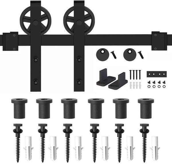 ZEKOO 4-10FT Black Rustic Big Wheel Design Retro Wood Sliding Barn Door Hardware Interior Flat Tracks Kits for Single Door