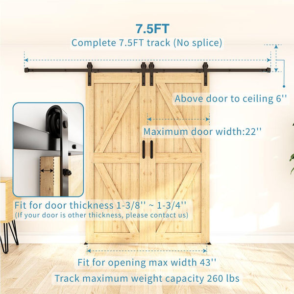 ZEKOO 5-16 FT Double Sliding Barn Door Hardware Slide Hanger Roller Track Kit