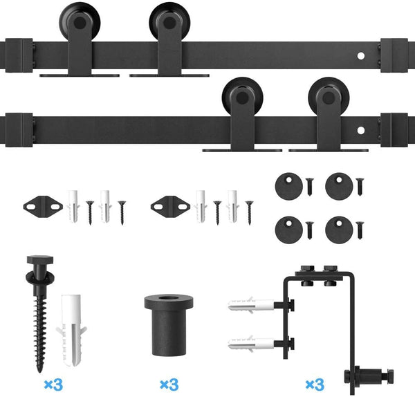 ZEKOO 4-16 FT Bypass Sliding Barn Double Door Hardware Track Set,Modern Interior Barn Door Hardware Double Track Closet Set