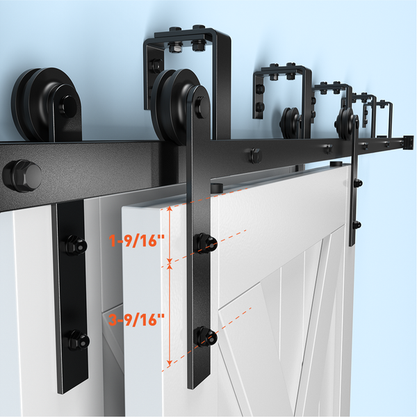 ZEKOO 4FT -16FT Bypass Sliding Barn Door Hardware Black Steel Low Ceiling Hanger Double Track